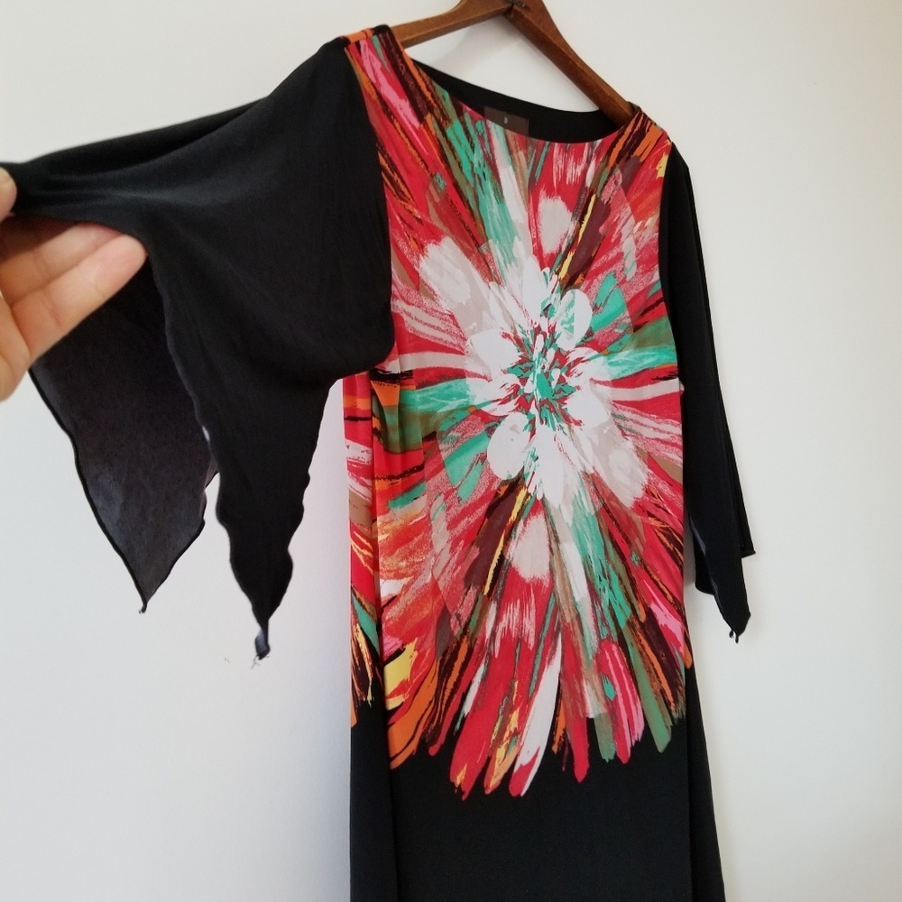 Fenn Wright Manson Black and multicolor Flower Burst Dress, Size 6